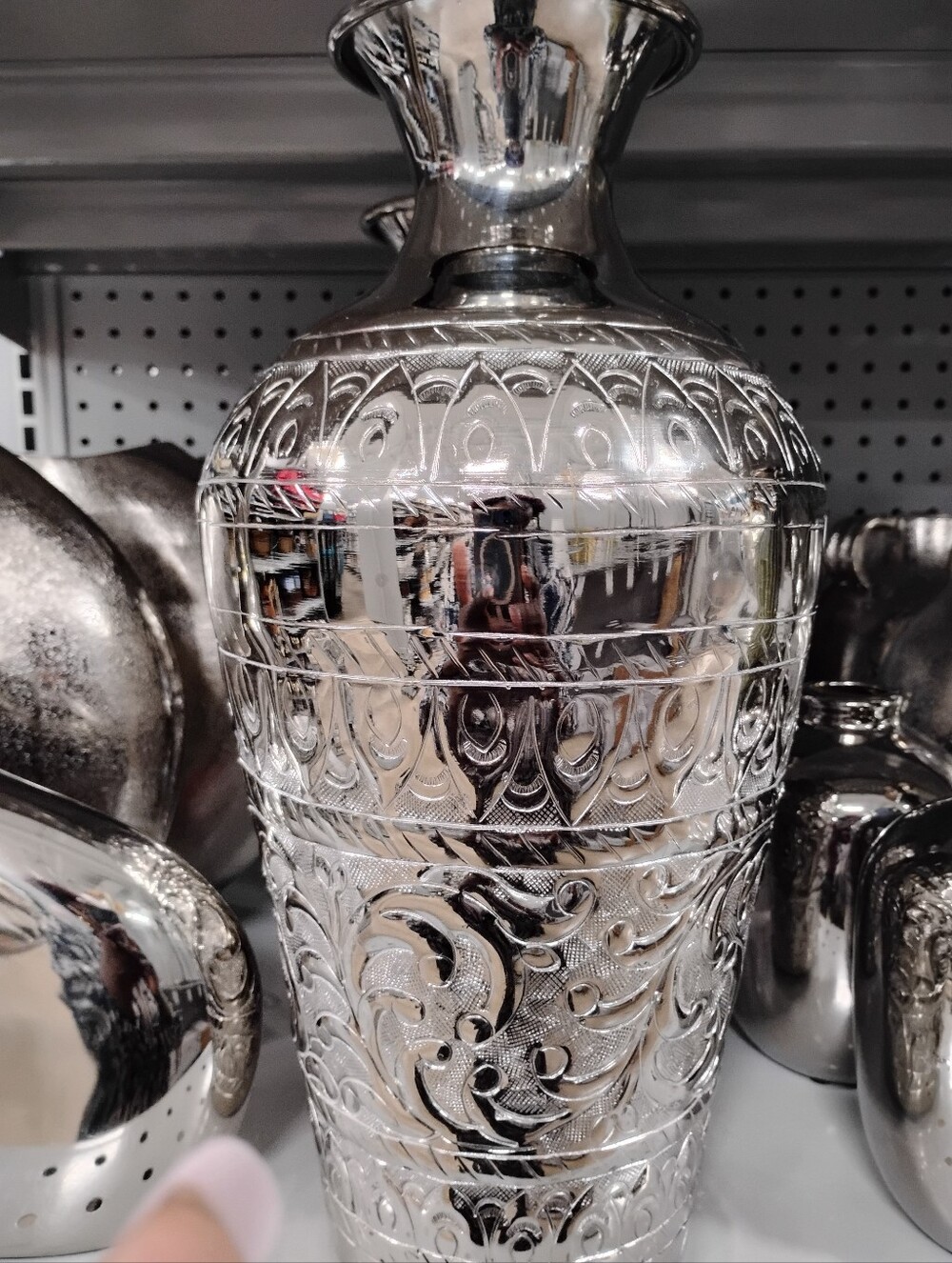 New Decorative Silver Embossed Accent Vase - Silver